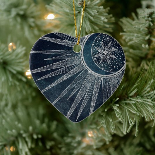 シルバーサンエレガントムーンドゥードルマンダラブルーデザイン セラミックオーナメント (ツリー)