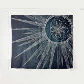 シルバーサンエレガントムーンドゥードルマンダラブルーデザイン タペストリー (正面(横))