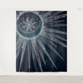 シルバーサンエレガントムーンドゥードルマンダラブルーデザイン タペストリー (正面)