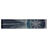 シルバーサンエレガントムーンドゥードルマンダラブルーデザイン デスクネームプレート (正面)