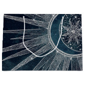 シルバーサンエレガントムーンドゥードルマンダラブルーデザイン ラージペーパーバッグ (正面)