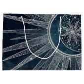 シルバーサンエレガントムーンドゥードルマンダラブルーデザイン ラージペーパーバッグ (裏面)