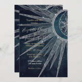 シルバーサンエレガントムーンドゥードルマンダラブルーデザイン 招待状 (正面/裏面)