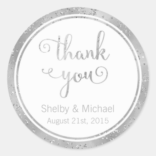 シルバーサンキューカスタム文字ステッパーソナライズされたカー ラウンドシール (正面)