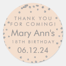 シルバーサンキューバースデーグリッターコンフェッティローズ ラウンドシール