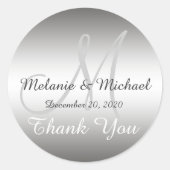 シルバーサンキュー結婚のモノグラムステッカー ラウンドシール (正面)