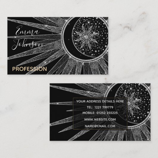 シルバーサンムエレガントーンマンダラブラックデザイン 名刺 (正面/裏面)