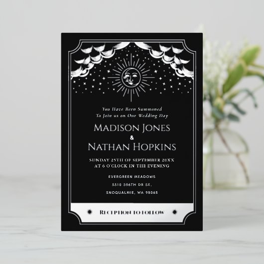 シルバーサンムーンタロット結婚ズ詳細招待状 箔招待状 (立ち正面)