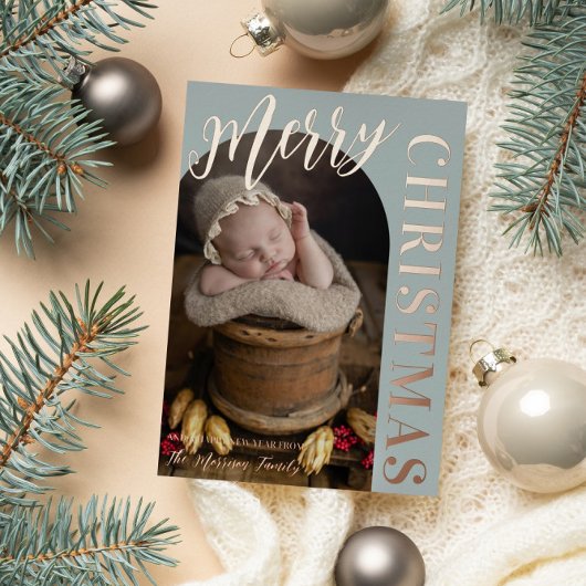 シルバーサージアーチ形フォトメリークリスマス 箔シーズンカード