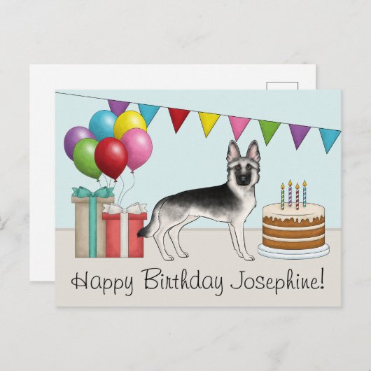 シルバーサーブルジャーマンシェパード犬のハッピーバースデー ポストカード (正面/裏面)