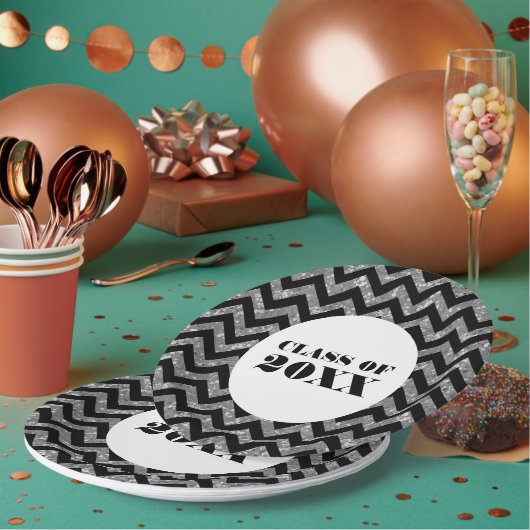 シルバーシェブロングリッター卒業紙プレート ペーパープレート (複数)