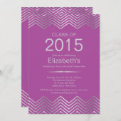 シルバーシエレガントェブロン卒業パーティー招待状 招待状 (正面/裏面)