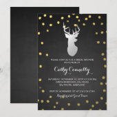 シルバーシカ金ゴールド紙吹雪チャルクボードブライダルシャワー 招待状 (正面/裏面)