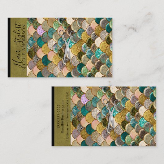 シルバーシザーカラーマーメイドはかりで測美容師 名刺 (正面/裏面)