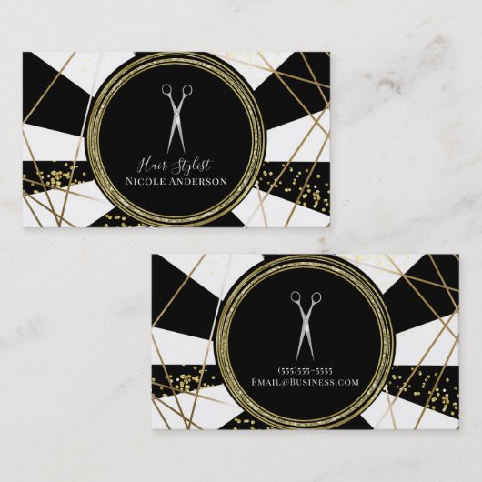 シルバーシザーズブラック金ゴールドグリッター美容師 名刺 (正面/裏面)