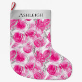 シルバーシックかわいらしピンクグラムクリスマス ラージクリスマスストッキング (正面)