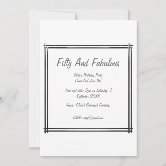 シルバーシックなフレーム50と素晴らしい誕生日 招待状 (正面)