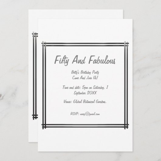 シルバーシックなフレーム50と素晴らしい誕生日 招待状 (正面/裏面)