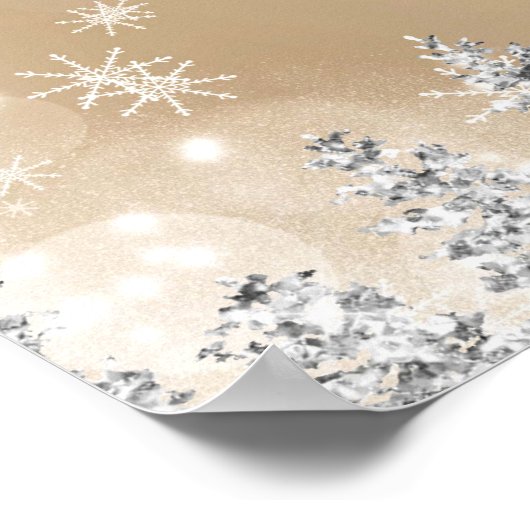 シルバーシック金ゴールドスノウマツ歓迎ブライダルシャワー ポスター (角)