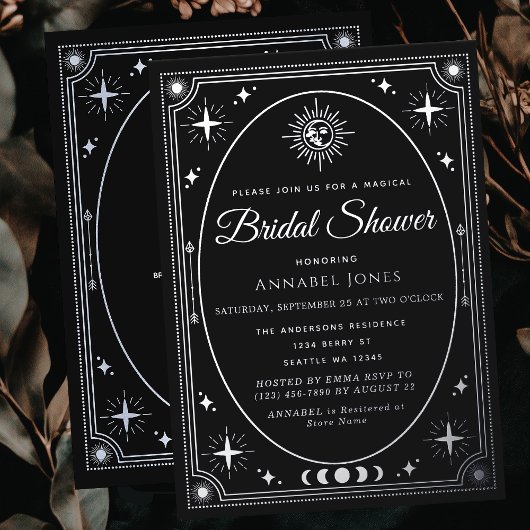 シルバーシティーブラックタロットカードブライダルシャワー 箔招待状