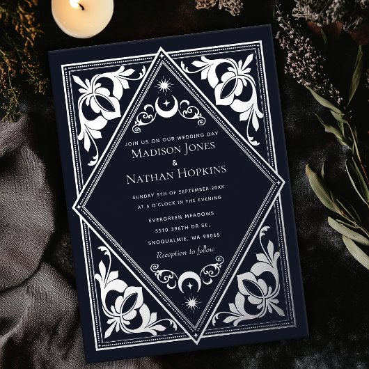 シルバーシナアールヌーボータロットゴシック結婚ズ 箔招待状