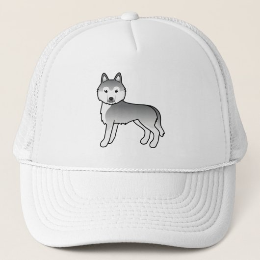 シルバーシベリアのハスキーかわいい漫画の犬 キャップ (正面)