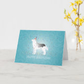 シルバーシベリアンハスキードッグハッピーバースデーデザイン カード (黄色い花)