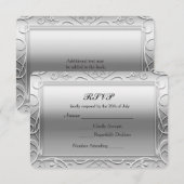 シルバーシャイニーエレガントグラマウェディングRSVPカード 出欠カード (正面/裏面)