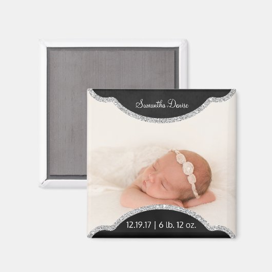 シルバーシャルボード |ベビー写真の生誕発表 マグネット (正面/裏面)
