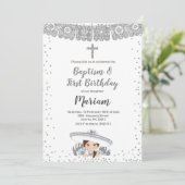 シルバーシャルラガールバプテスマと誕生日の招待 招待状 (スタンド正面)