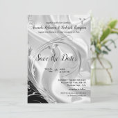 シルバーシャンパンシルクでブラックSave the Dates 招待状 (スタンド正面)