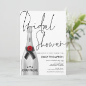 シルバーシャンパンボトルスクリプトホワイトブライダルシャワー 招待状 (スタンド正面)