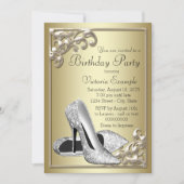 シルバーシューズアイボリー金ゴールド誕生日パーティー 招待状 (正面)