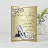 シルバーシューズアイボリー金ゴールド誕生日パーティー 招待状 (スタンド正面)