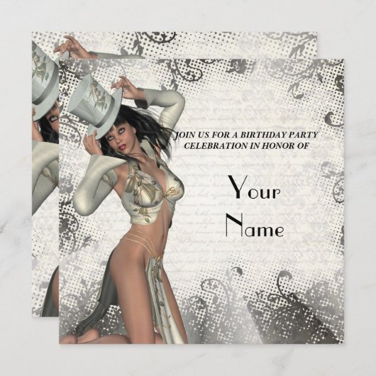 シルバーショーガール誕生日パーティー 招待状 (正面/裏面)