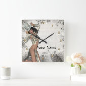 シルバーショーガール スクエア壁時計 (ホーム)