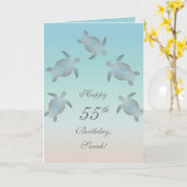 シルバーシーウミガメターコイズカスタム誕生日 カード (黄色い花)