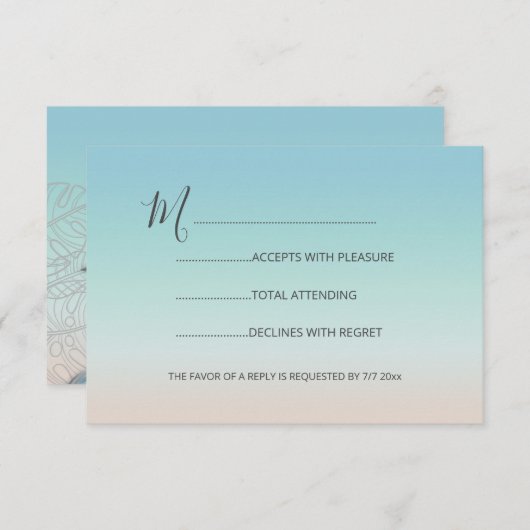 シルバーシーウミガメターコイズビーチ結婚式 出欠カード (正面/裏面)