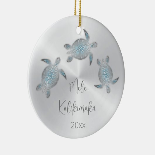 シルバーシーウミガメ |クリスマスハワイアン セラミックオーナメント (右)