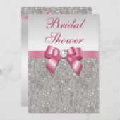シルバーシーキンズピンクボーズダイヤモンドブライダルシャワー 招待状 (正面/裏面)