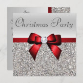 シルバーシークインクリスマスパーティーレッドダイヤモンドボウ 招待状 (正面/裏面)