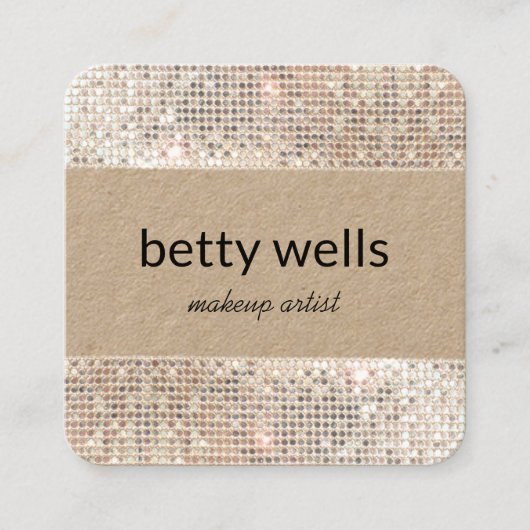 シルバーシークインストライプのメイクアップアーティストクラフト スクエア名刺 (正面)