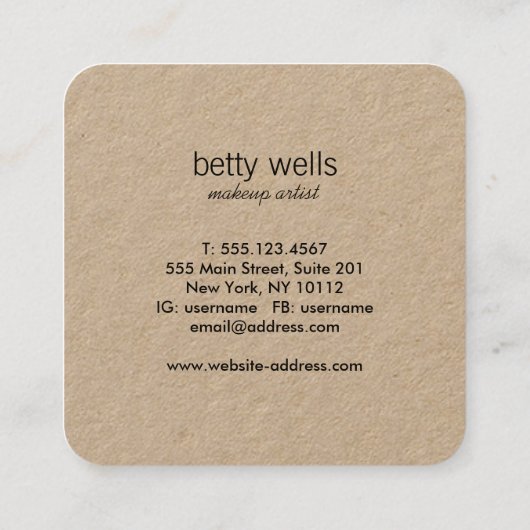 シルバーシークインストライプのメイクアップアーティストクラフト スクエア名刺 (裏面)