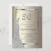 シルバーシークインズドレス金ゴールド50th誕生日 招待状 (正面)