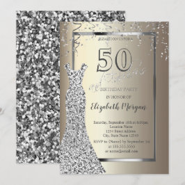 シルバーシークインズドレス金ゴールド50th誕生日 招待状