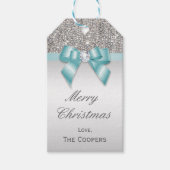 シルバーシークインズブルーダイヤモンドボウクリスマス ギフトタグ (正面)