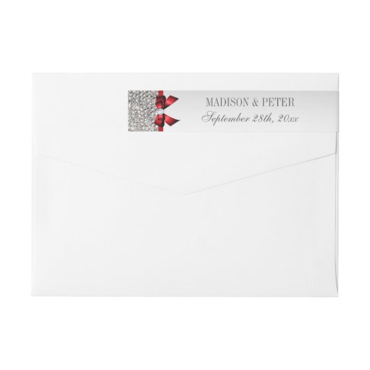 シルバーシークインズレッドボウ結婚ズの巻き付け ラップアラウンドラベル (裏面)