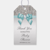 シルバーシークインティール(緑がかった色)ダイヤモンドボウベビーシャワー ギフトタグ (裏面)