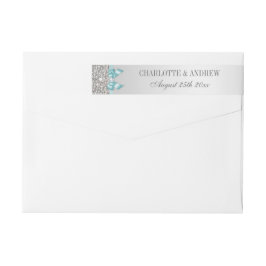 シルバーシークインティール（緑がかった色）ブルーボウ&ダイヤモンド ラップアラウンドラベル