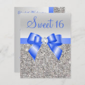シルバーシークイン王室のズブルーボウスウィート16 招待状 (正面/裏面)